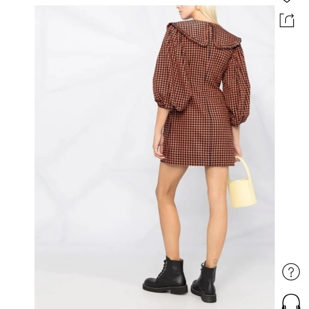 Ganni Brown Checkered Mini Dress - Picture 6 of 15